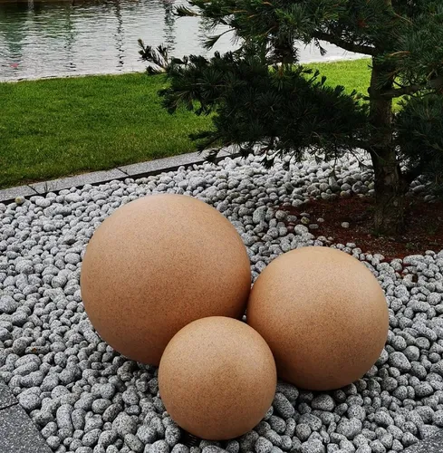 TRANGO LED Gartenleuchte 3er Set - Sandstein-Optik Kugelleuchte - Lampen - IP65 Gartenkugelleuchte in Sandstein-Optik, ideal für Garten und Terrasse, inklusive 5 Meter Kabel und 5 Watt warmweißem LED-Leuchtmittel für stimmungsvolle Beleuchtung.