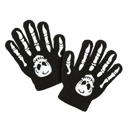 Kinder Halloween Kostüm Zubehör mit skelettartigen Fingerhandschuhen schwarz