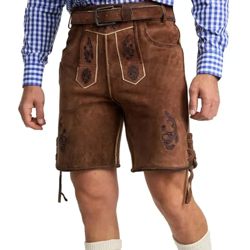STEIGENHÖFER Vintage Trachten Lederhose für Herren im Antik-Look mit passendem Gürtel, echtes Premium Ziegenleder, Gr. 46-62, Farbe: Antik Braun, Größe: 52