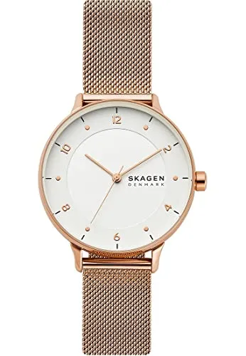 Skagen RIIS Damen Uhr – Elegante Quarz-Armbanduhr mit Edelstahl- oder Lederarmband - Armbanduhren für Damen, stilvolles Design mit Roségoldton und wasserdichtem Gehäuse (IP67) für Alltagstauglichkeit.