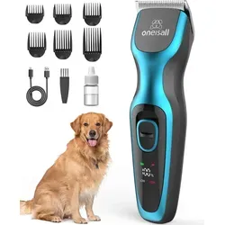 Oneisall Leise Hundeschermaschine mit 6 Aufsätzen - Profischnitt für Hunde und Katzen: Leise Schermaschine mit 7000RPM Motor, geräuscharm ≤55dB, langlebigem Akku für bis zu 3,5 Stunden. Inklusive 6 Aufsätzen für individuelles Trimmen.
