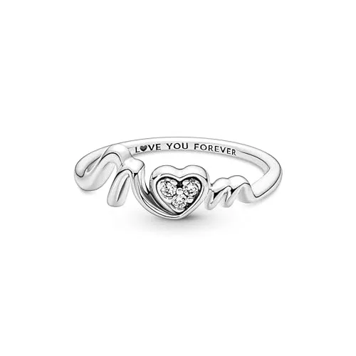 Pandora 191149C01 Damen-Ring Mom Pavé Herz Silber, 56/17,8 - Eleganter Damenring aus der Pandora Moments Kollektion, aus 925 Sterlingsilber mit herzförmigem Design und funkelnden Zirkonias – das perfekte Geschenk für Mütter.