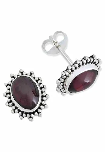 Ohrstecker 925 Silber Granat roter Stein Edelstein Ohrringe echt Silber Damen Sterling Silber Stecker Geschenk(MOS-054-02)