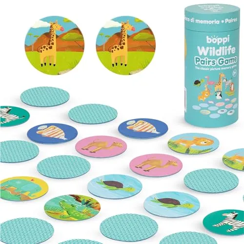 boppi Memory-Spiel - Spiel für Kleinkinder Wildtiere Spielzeug Fesselndes Pädagogisches Montessori-Gedächtnisspiel - Der Spieleklassiker für Kinder ab 3 Jahre