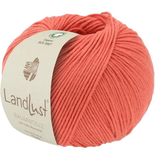 LANA GROSSA LANDLUST BAUMWOLLE GOTS - Häkelwolle 50 g, zertifiziertes Bio-Baumwollgarn mit 115 m Lauflänge in Lachsfarbe