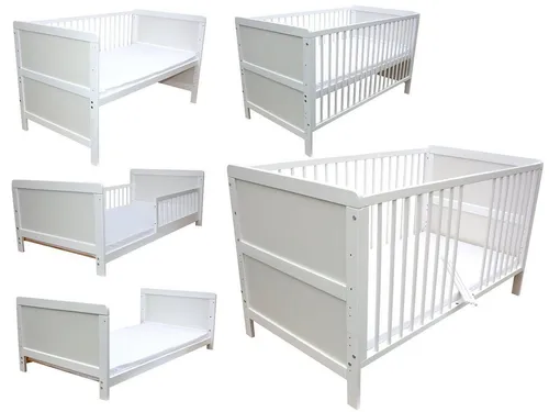 3-in-1 Kinderbett Beistellbett Juniorbett 140x70cm mit Matratze in Weiß