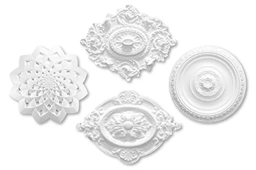 MARBET DESIGN Stuckrosette aus EPS Styropor - Deckenrosette weiß, Zierelement, Stuck (R-15, Ø 34cm) Wanddekoobjekt Innendekoration Dekor rund