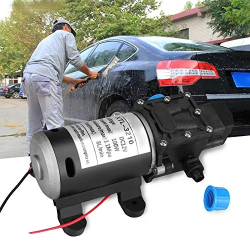 12V DC Hochdruck-Wasserpumpe, 100W, 8L/min, 160 PSI, Selbstansaugende Membranpumpe für Wohnmobil, Autowäsche, Boot und Gartenbewässerung
