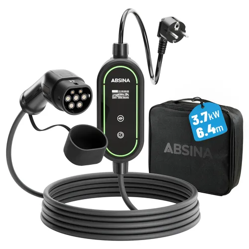 ABSINA Typ 2 Ladekabel Schuko - Einstellbare Ladeleistung 3,7kW 16A - Wallboxen mit einstellbarem Ladestrom (6-16A) und OLED-Display für optimale Kontrolle. Ideal für alle Elektroautos mit Typ 2 oder CCS2 Stecker, sicher und wasserdicht (IP67).