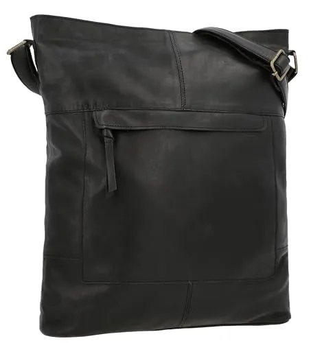 Gusti Handtasche Leder - Maola Pflanzlich gegerbt Damen und Herren Ledertasche Umhängetasche Laptoptasche schwarz Leder