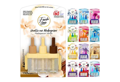 Fresh Line Raumduft Nachfüllflakons, 3 x 7 ml – Für elektrische Duftstecker, Geeignet für elektrische Duftstecker – für Wohnräume und Büro