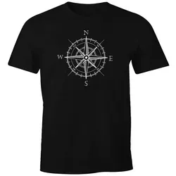 MoonWorks Print-Shirt Herren T-Shirt Wind-Rose Kompass Segeln mit Print schwarz 5XL