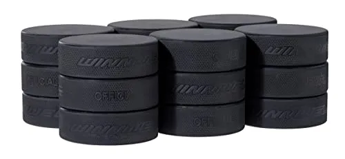 Winnwell 18 Schwarze Eishockey-Pucks – Standard-Eispuckey-Box mit 170 g, offizielle Größe, perfekt für die Handhabung von Stöcken und Workouts für