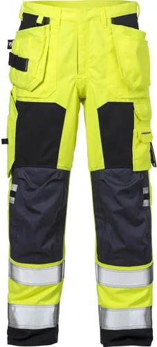 HI VIS Flame Damenhose 122196-171 Gr.40 Gelb/Marine - Arbeits- & Schutzkleidung mit schmutz-, öl- und wasserabweisenden Eigenschaften. Ideal für sicheres Arbeiten mit verstärkten Taschen und Knieschoneroption.