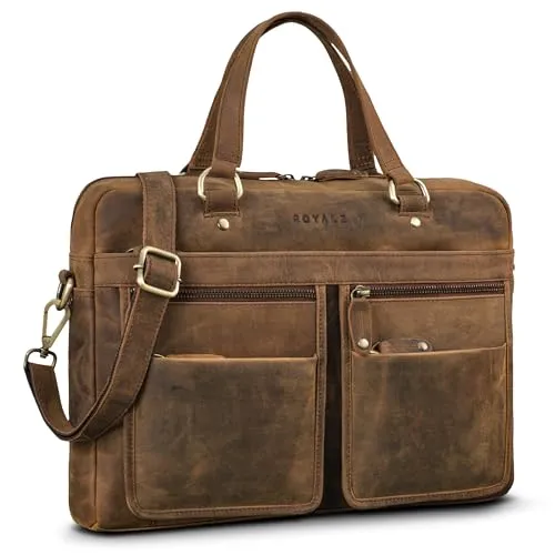 ROYALZ Laptoptasche braun Leder Herren und Damen Umhängetasche Ledertasche 'San Francisco' Notebooktasche 14 zoll Aktentasche Business Messenger Bag Vintage