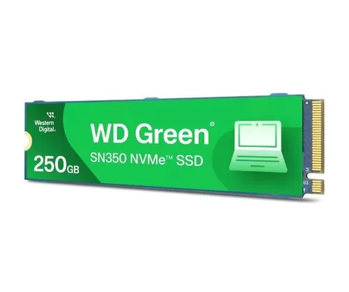 Western Digital Green SN350 M.2 SSD 250 GB - Hochgeschwindigkeits-Speicher - Festplatten mit 250 GB internem Speicher, M.2 2280 Format und PCIe 3.0 x4 (NVMe) für blitzschnelle Datenübertragungen und verbesserte Leistung.