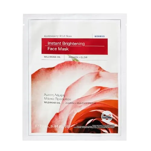 KORRES APOTHECARY WILD ROSE vegane Tuch-Maske, für strahlende Haut mit Sofort-Effekt, Sheet mask gegen müde, fahle Haut & erste Falten, 100% biologisch abbaubar, 20 ml