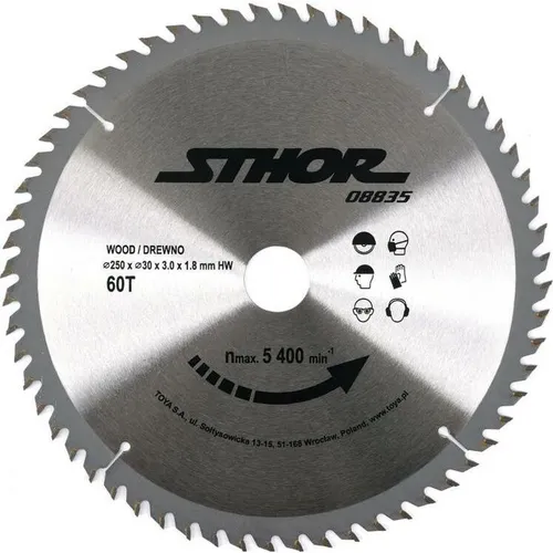 Toya PIŁA TARCZOWA Z WĘGLIKIEM D250 T60 d30 (08835)