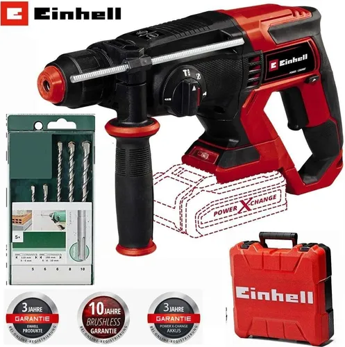 Einhell Akku-Bohrhammer TE-HD 18/20 Li-Solo mit Bohrerset 5 tlg. - Bohrhämmer - Kraftvoller Akku-Bohrhammer mit 4 Funktionen und pneumatischem Schlagwerk für präzises Arbeiten in Beton, Holz und Metall. Inklusive 5-tlg. Bohrerset.