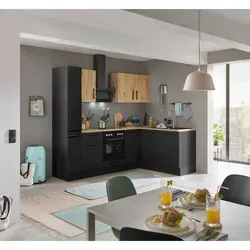 Küchenblock mit E-Geräten CORNWALL (Ecke-Apotheker) IV - braun - Küchenzeile mit integrierten E-Geräten, optimal für platzsparende Küchen und stilvolles Kochen.