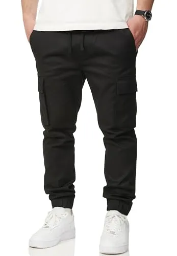 Soulstar Herren Cargohose - Jogger Jeans-Hose mit Seitentaschen - Chinohose mit Elastischem Bund - Freizeithose für Männer DC_BZ Lighter-Black-XXL
