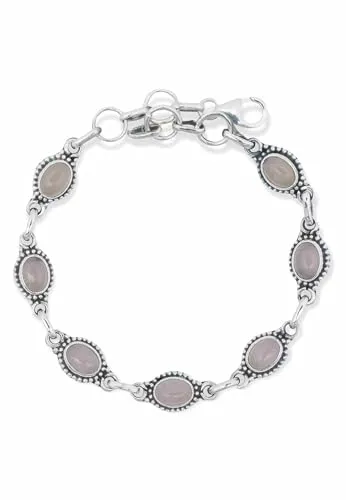 mantraroma Armband 925 Silber Rosenquarz rosa Stein Edelstein Armreif Silber Damen Sterling Silber Geschenk (MAB-016-07)