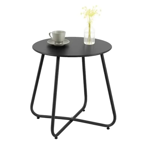 ARATERVIO Runder Beistelltisch Outdoor & Indoor, 45×45 cm Gartentisch für Balkon, Terrasse & Wohnzimmer, Metall Wetterfest mit Pulverbeschichtung, Leicht & Stabil (Schwarz)