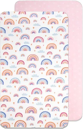 Lovely Hippo 2X Spannbettlaken 50x83 100% Baumwolle - Kompatible Spannbettlaken 50x83 cm - Set 2X (Regenbogenfarben, 50 x 83 cm)