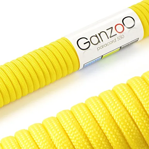 Ganzoo Paracord 550 Seil Gelb 4mm Schnur Typ 3, Nylon & Polyester, ideal für Basteln von Hundeleine Halsband Armband/Camping Survival und Outdoor 30 Meter Allzweckseil 7 Innenstränge
