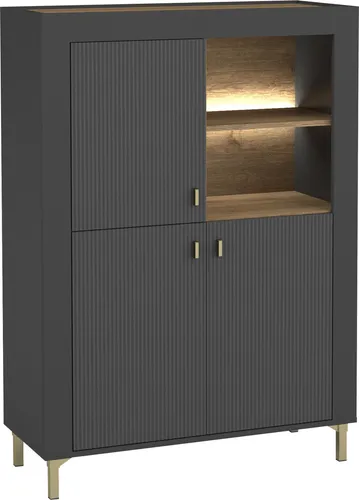 Mirjan24 Highboard Schwarz - Elegantes Wohnzimmermöbel - Vitrinen aus Holzwerkstoff, rechteckig, mit LED-Beleuchtung und moderner Optik, ideal für stilvolle Wohnzimmergestaltung.