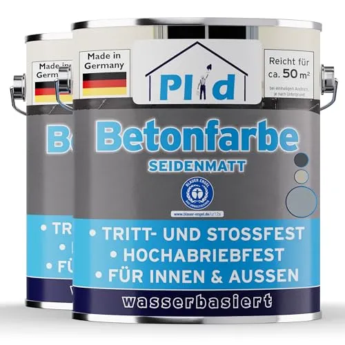 Betonfarbe 5L Silbergrau - Hochdeckend und Schnelltrocknend - Innen- & Außenfarbe für ca. 50m², schnelltrocknend und hochdeckend. Ideal für Beton, Zement und Holz, mit geringer Geruchsentwicklung und UV-beständig.