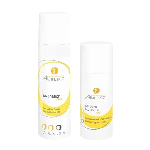 AESTHETICO Sensitive Eye Cream + Juvenation Serum Sparset – Sanfte Augenpflege & Feuchtigkeitsboost | Mit Hyaluronsäure, Centella Asiatica & Vitamin A | Für empfindliche, reife Haut | Vegan & parfumfr