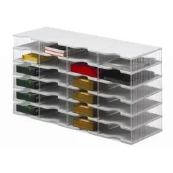 Styro Sortierstation 228-0406 Styrobig Quadro – 24 Fächer, 6 Etagen, transparent - Briefkörbe mit 24 Fächern auf 6 Etagen, extrem belastbar und ideal für Schränke. Einfache Montage durch Stecksystem und klare Sicht dank transparenter Seitenwände.
