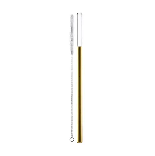 Eisch Glashalm Gentleman Gold – 20 cm - Edler Glastrinkhalm in Gold, perfekt für stilvolle Getränke. Mit praktischer Bürste für einfache Reinigung. Ideal für gehobene Anlässe.