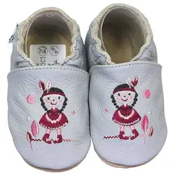 Krabbelschuhe Mädchen grau 26/27 (2½ - 3 Jahre) - Hochwertige Babyschuhe aus weichem Rindsleder, ideal für erste Gehversuche. Flexibel und rutschfest für sicheren Halt, perfekt für Zuhause und Kita.