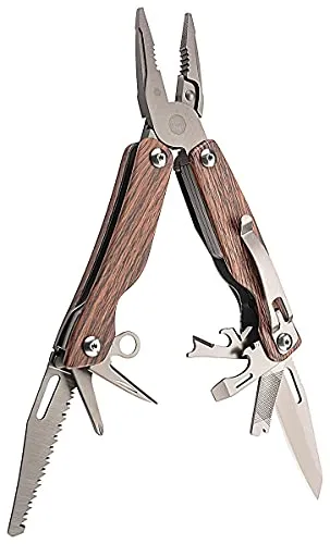 Herbertz Multitool Holzoptik mit Nylon-Etui - Multitool in Holzoptik, vielseitig einsetzbar und ideal für Outdoor-Abenteuer oder Heimwerkerprojekte.