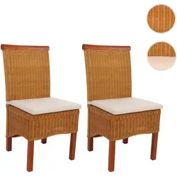 2er-Set Esszimmerstuhl Korbstuhl M42, Rattan mit Sitzkissen - Stühle für Esszimmer, zeitloses Rattan-Design mit hoher Rückenlehne und bequemem Sitzkissen für entspannte Stunden. Ideal für stilvolle und gemütliche Essbereiche.