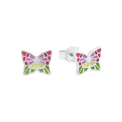 Amor Ohrstecker 925 Sterling Silber Mädchen Kinder Ohrschmuck, 0,6 cm, Multicolor, Schmetterling, Kommt in Schmuck Geschenk Box, 2021352