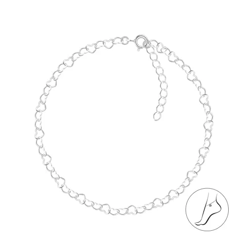 MONKIMAU - Herz - Fußkettchen, Fußkette, Fußschmuck, Knöchelkette - aus 925 Sterling Silber - verstellbar ca. 24 cm - hypoallergen & nickelfrei - für Damen & Mädchen