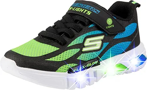 Skechers Jungen Flex-glow Dezlom Sneaker, Black Synthetic Textile Blue Lime Trim, 34 EU