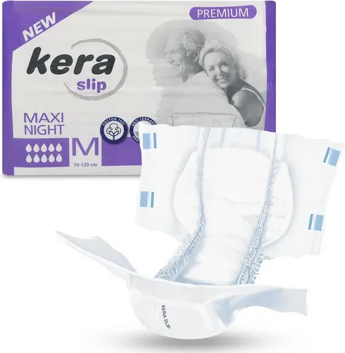 Kera Windeln Inkontinenz Slip MAXI NIGHT PREMIUM - Atmungsaktive Windeln für Erwachsene mit doppeltem Auslaufschutz, ideal für einen ruhigen Schlaf in der Nacht. Größe: M, 20 Stück.