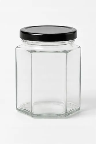 made in home - Sechskantglas Einmachgläser 280 ml - Glasdose - Vorratsgläser, Sturzgläser/Schwarz Deckel (40)