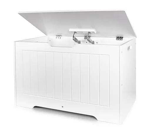 Leomark Weiße Aufbewahrungsbox mit Deckel DECORIA Spielzeugtruhe aus Holz, Kinderbank und Stauraum, Ideal für Kinderzimmer, Wohnzimmer oder Flur Höhe: 48 cm