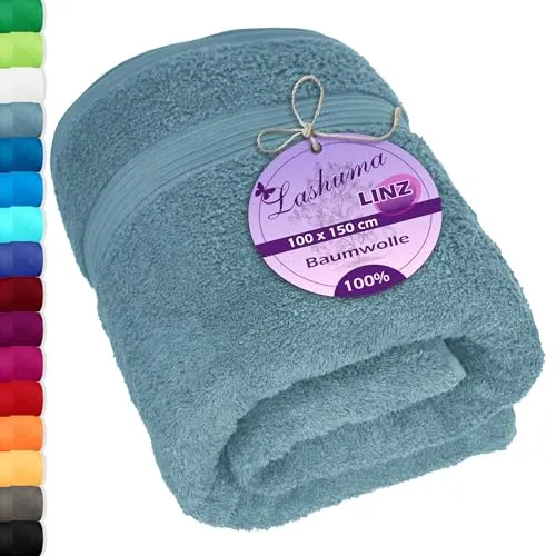 Lashuma großes Badetuch XXL Baumwolle Blau - Taubenblau, Linz Strandtuch für Liegen 100x150 cm