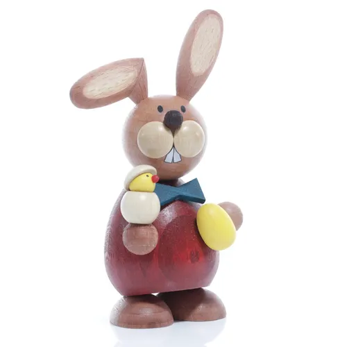 Osterartikel Osterhase mit Küken – Bunte Osterdeko Figur - Diese 12 cm hohe Osterhasenfigur aus Holz ist ein farbenfrohes Highlight für Ihre Osterdekoration und sorgt für festliche Stimmung in jedem Zuhause.