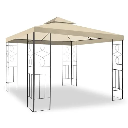 WASSERDICHTER Pavillon Romantika 3x3m - Beige - Pavillon 300 x 300 cm mit 100% wasserdichtem Dach aus Polyester. Ideal für Feste, schützt vor Regen und Hitze. Stabiler Metallrahmen und einfache Montage für 3-4 Personen.