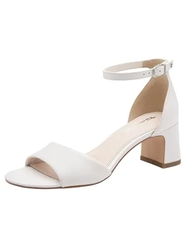 Tamaris Damen Sandalette aus Leder mit Fesselriemen und Blockabsatz, Größe 41 EU, Farbe Weiß - Elegante Tamaris Sandalette aus hochwertigem Leder mit Fesselriemen. Genießen Sie Stabilität und Komfort dank innovativer Technologien im Blockabsatz – ideal für stilbewusste Damen.