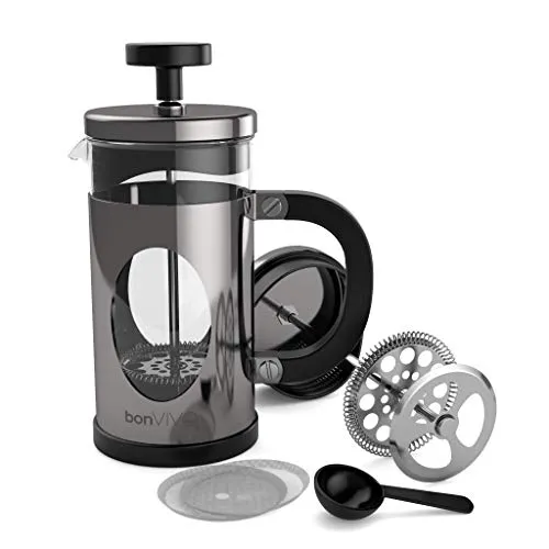 bonVIVO French Press Kaffeebereiter Silver - 3 Tassen - Coffee Maker in Kupfer-Optik - Kaffekanne aus Glas m. Edelstahl Filter u. Rahmen - Kaffee Presse - Geschenke für den Haushalt 350ml