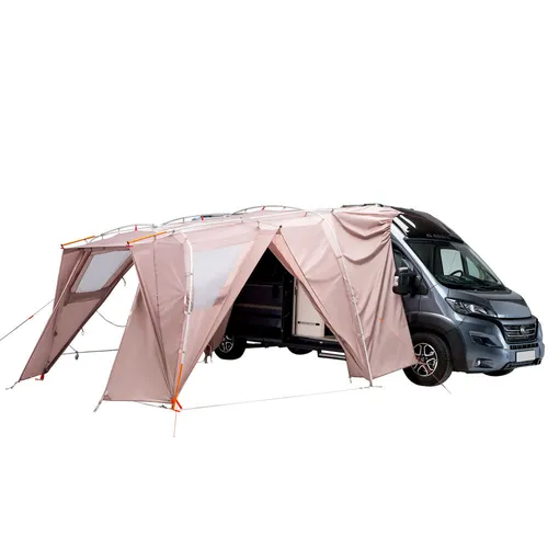 VAUDE Fahrzeug-Zelt Drive Pavillon Sand - Klimaneutrales Zelt, ideal für Camping mit Fahrzeug, schneller Aufbau dank Gestängeclip-System und vielseitig nutzbarer Eingang als Sonnensegel.