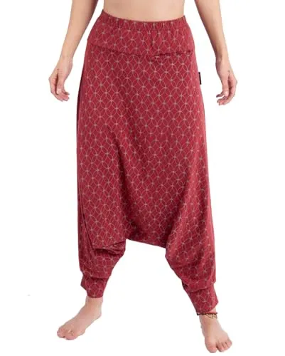 GURU SHOP Afghani Hose - Bordeauxrote Bio-Baumwolle Haremshose für Damen - Yoga-Hosen für Damen, aus zertifizierter Bio-Baumwolle mit elastischem Bund, ideal für optimale Bewegungsfreiheit und perfekten Tragekomfort beim Yoga.